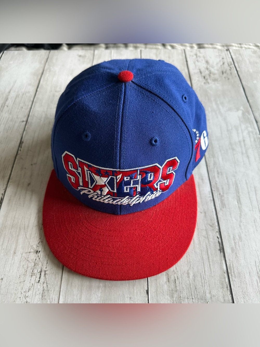 PREOWNED PHILADELPHIA SIXERS 76ERS HAT 47’ BRAND RED BLUE ADJUSTABLE